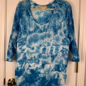 Impulse California blue/white tie-dyed 3/4 length sleeved top Size large